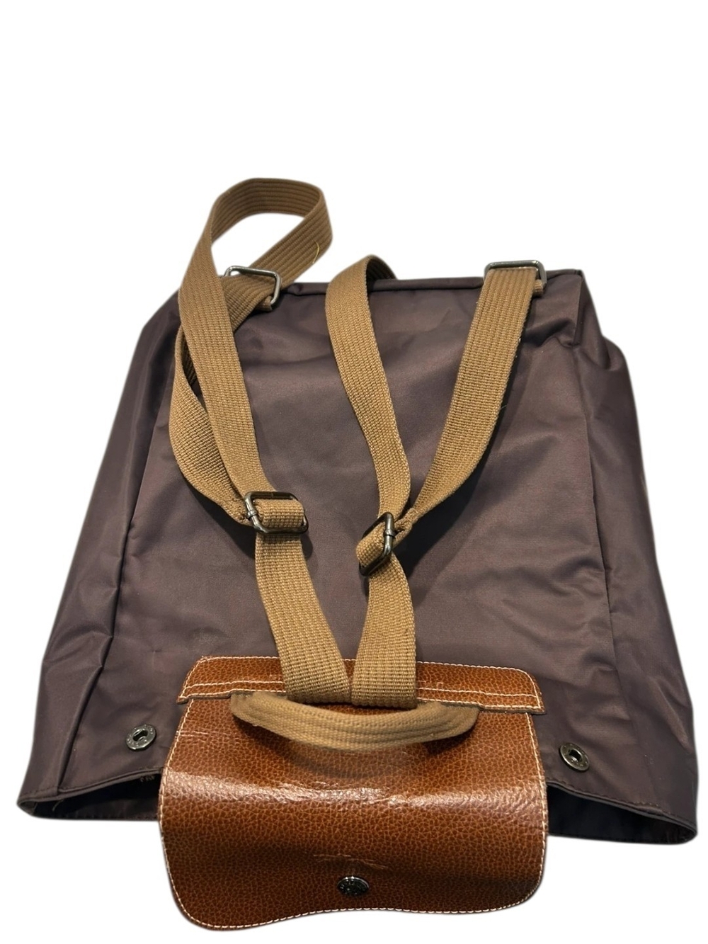 Longchamp Le Pliage Original Nylon & Leather Backpack in Dark Brown - Picture 6 of 10